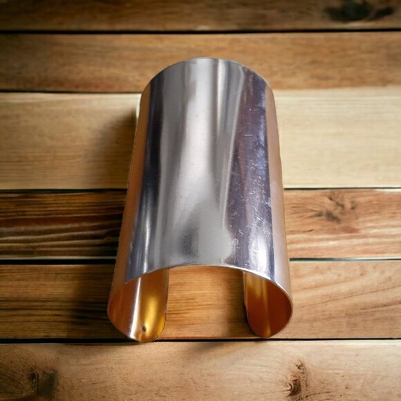 Jewelry - Wide Gold Tone Cylinder Cuff Bracelet Shiny 4" Costume Jewelry Cosplay LARP